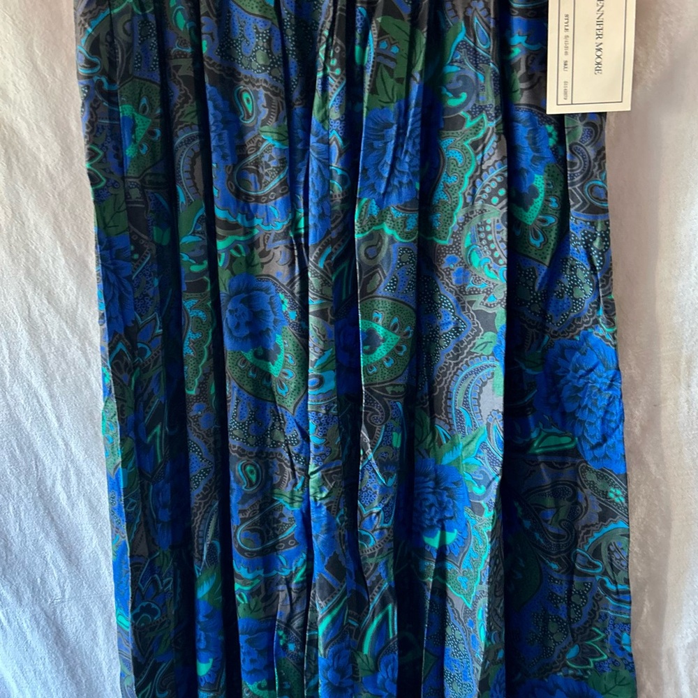 Jennifer Moore Blue Green Plaited Paisley Midi Skirt 14 Pockets NWT Deadstock